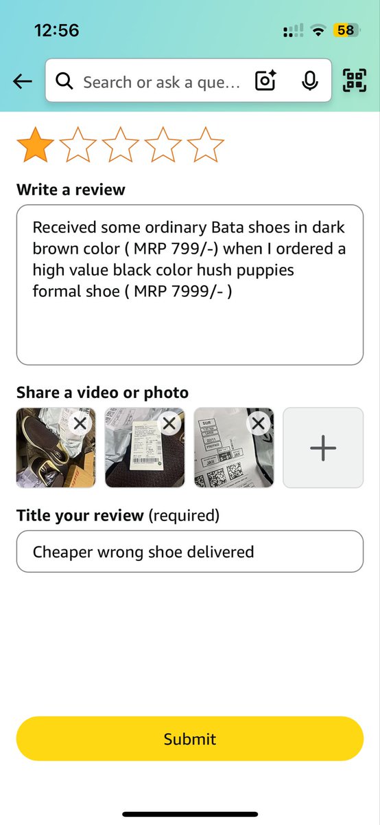 deepaksaxena's tweet photo. Feeling cheated by @amazonIN @AmazonHelp seller @BATA_India . Ordered a hush puppies shoe for 6399 INR and instead received a 799/- INR normal Bata shoe . Shoe picked up on 23 Nov but still waiting for refund for 20+ days. Seriously done trusting online shopping after these fraud https://t.co/IUcBDZ7WDz