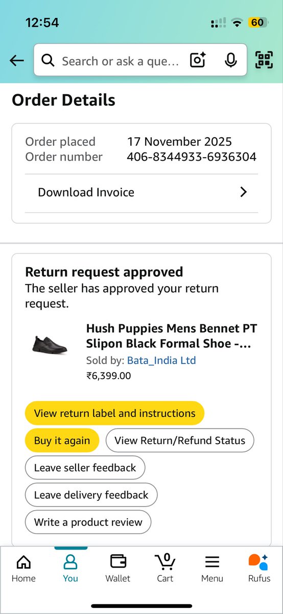 deepaksaxena's tweet photo. Feeling cheated by @amazonIN @AmazonHelp seller @BATA_India . Ordered a hush puppies shoe for 6399 INR and instead received a 799/- INR normal Bata shoe . Shoe picked up on 23 Nov but still waiting for refund for 20+ days. Seriously done trusting online shopping after these fraud https://t.co/IUcBDZ7WDz