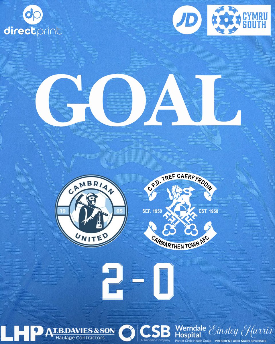 CarmarthenAFC's tweet image. Goal | Gôl 

@CamUtdMen 2-0 Carmarthen Town AFC 

A slip leads to Cambrian's second.

Ail gôl i'r tîm cartref.

#UnHenAur #OneOldGold