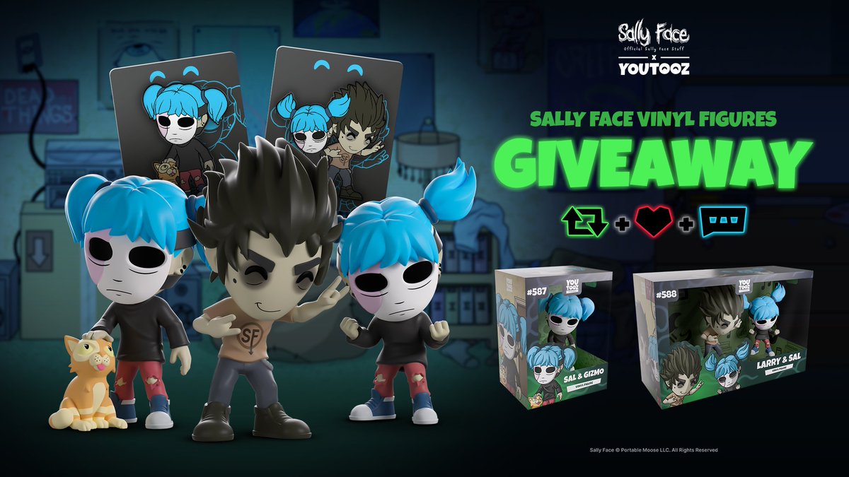 🤘SALLYFACE GIVEAWAY 🤘

to win a full set of the new collection retweet &amp; like this post then comment SALLYTOOZ 🎸 no limits on entries 

3 winners announced dec 16th 🐱
