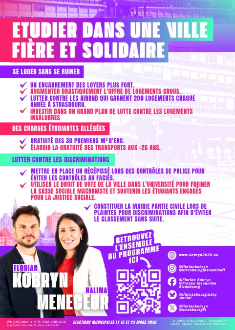 🚨 La mairie de Strasbourg a voté pour l'augmentation des loyers CROUS !

Les communes doivent être des remparts à la précarisation des étudiant-es par la Macronie. 

👉 Une Strasbourg insoumise, fière et solidaire, votera aux côtés des étudiant-es mobilisé-es pour leurs droits.