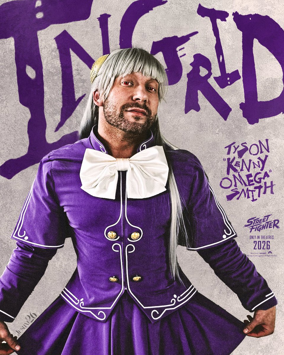justixe26's tweet photo. You can be whoever you want to be. KENNY OMEGA is INGRID. #StreetFighterMovie hits theaters everywhere October 16, 2026. https://t.co/ihhcl8Ol60