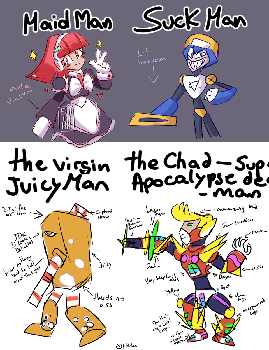 Eliloha's tweet photo. so yesterday i was with some friends taking a peek at the submissions for the robot master design contest and... it can pretty much be summed up like this
-
#MegaManDO #DesignARobotMaster #MegaMan #FanArt #lentejas #callingforhelp #radical #fyp https://t.co/iyKVJrIvYE