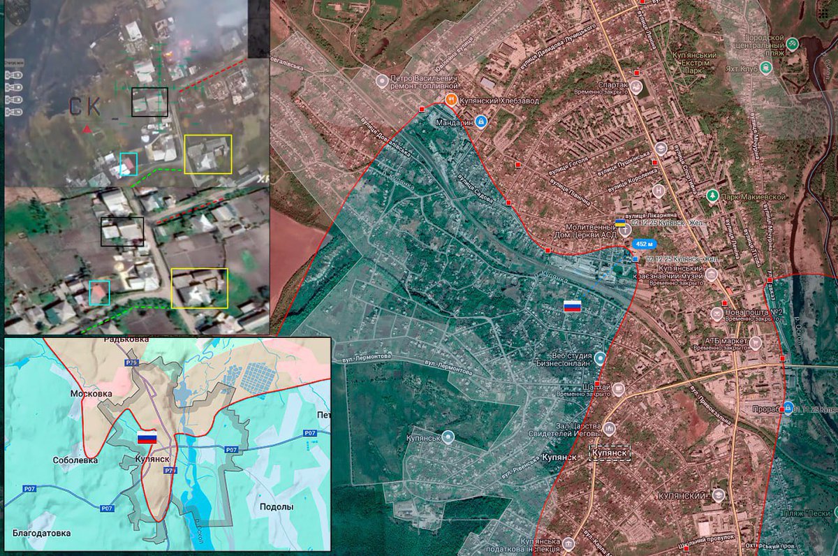 witte_sergei's tweet photo. Russian forces still comfortable in central Kupyansk in areas that Ukraine claimed to have retaken. Fuzzy situation but it’s nothing like what Ukraine is claiming. https://t.co/gt0c9GtNtf