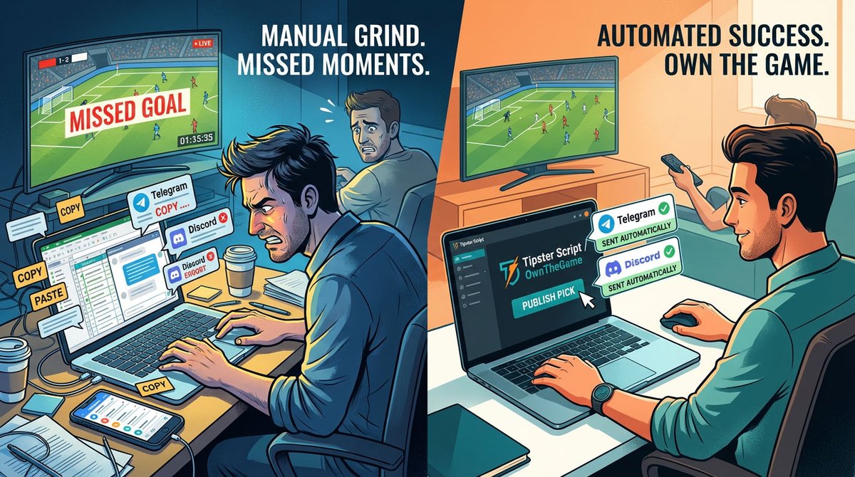 OwnTheGameApp's tweet photo. Stop copy/pasting picks.
Publish a new prediction on OwnTheGame → it auto-posts to Telegram + Discord instantly.
Step-by-step setup (Telegram bot + Discord webhook) here 👇
#sportsbetting #tipster #handicapper #telegram #discord #automation https://t.co/XwSXRxv8rF
