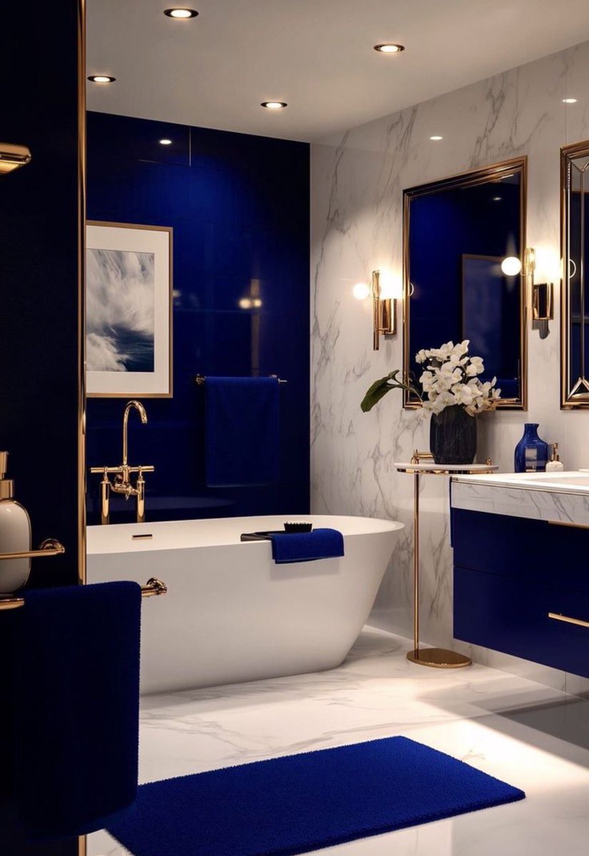 TheDivineBruxa's tweet image. this blue and gold bathroom though