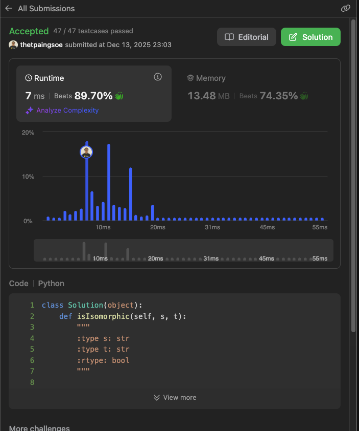 tpsoe's tweet image. Problem #29 is in the bag!   Practicing Python on LeetCode. Onward to the next challenge!    
⏭️ leetcode.com/problems/isomo…
#PythonDev #LeetCodeProgress