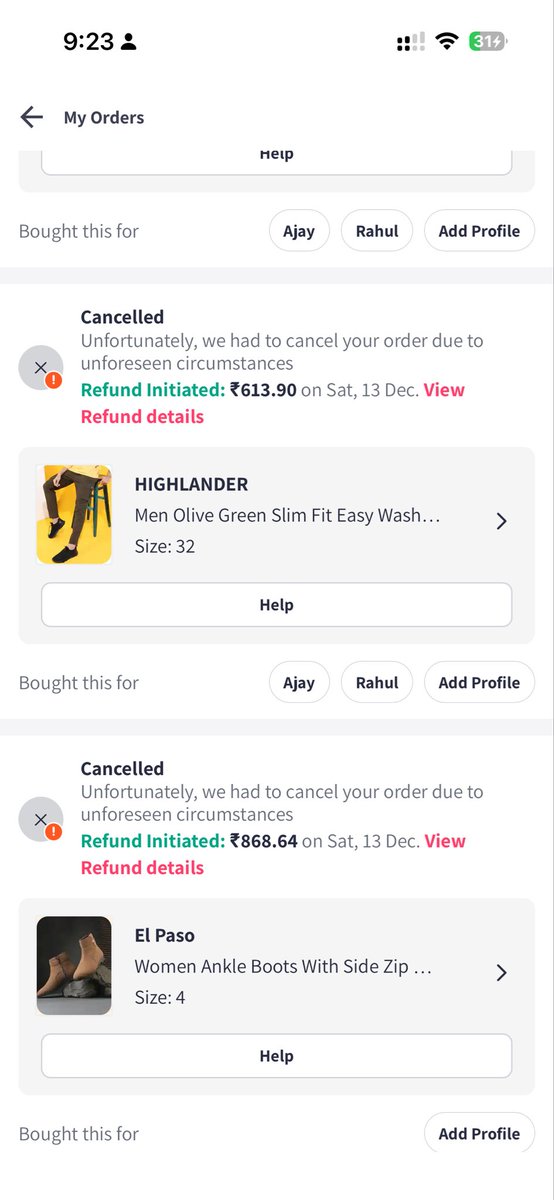 ajay_jsingh's tweet photo. @MyntraSupport The same thing happened again. 😆 Something is wrong. @mukeshbansal06, please intervene—I am not getting any support. What are these unforeseen circumstances? If the order cannot be delivered, why is it being accepted? https://t.co/9VHJyVChnr