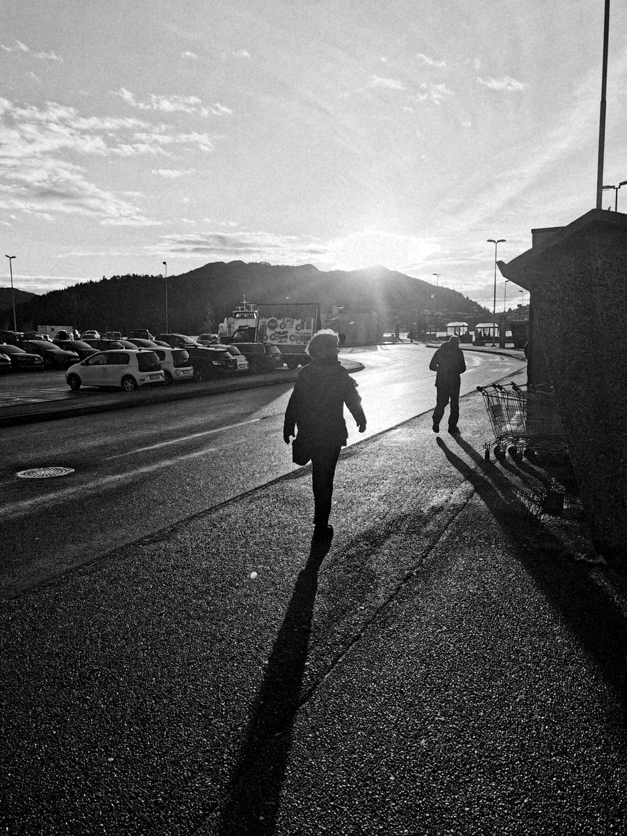 Winter morning on the quay of long shadows