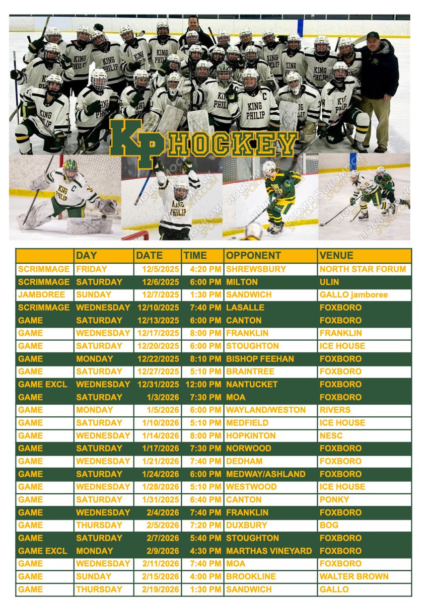KPGHCoach's tweet photo. @KPGHS_IceHockey 2025-26 schedule https://t.co/sMpogratXY