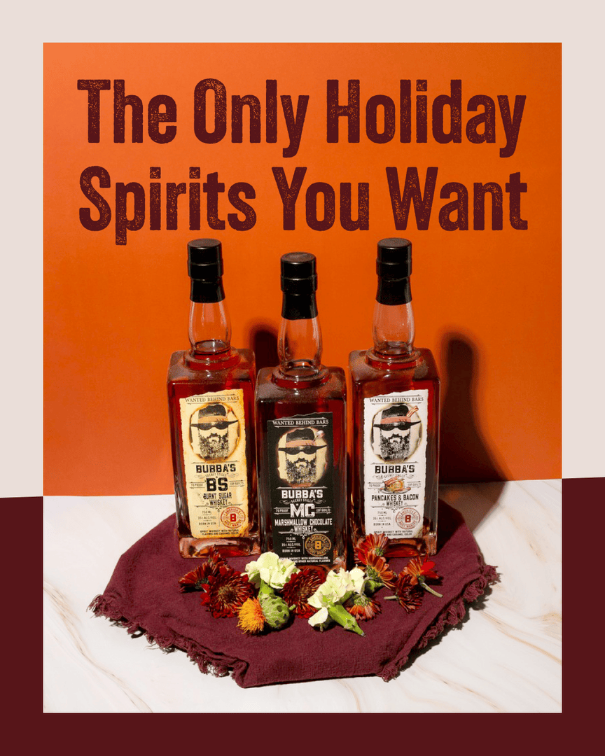 TennesseeCrown_'s tweet photo. These are the only holiday spirits you want a visit from this season. @bubbaswhiskey bottles are uniquely flavored &amp; unforgettably good. Try them all: Pancakes &amp; Bacon, Burnt Sugar, or Marshmallow Chocolate. 

#Bubbas #WantedBehindBars #WhiskeyLovers #DessertWhiskey https://t.co/OyO3fQdu3V