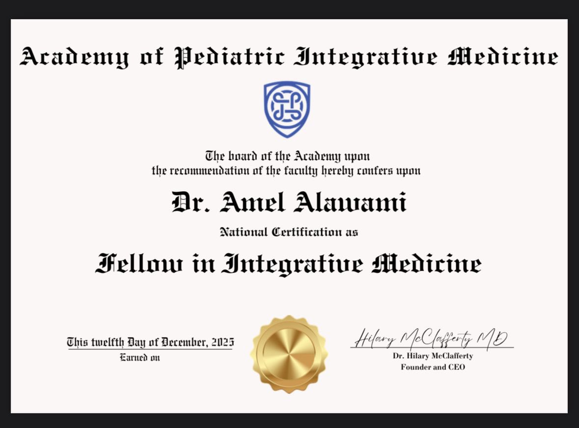 يسعدني ان أشارككم في فرحتي بالتخرج من تخصص دقيق في طب الأطفال التداخلي ( التكاملي سابقا). كانت سنة مليئة بتوسيع المدارك وفهم طرق علمية  وفائدة مبينة على الإثباتات والأبحاث بدون التخلي عن الطرق التقليدية في العلاج.