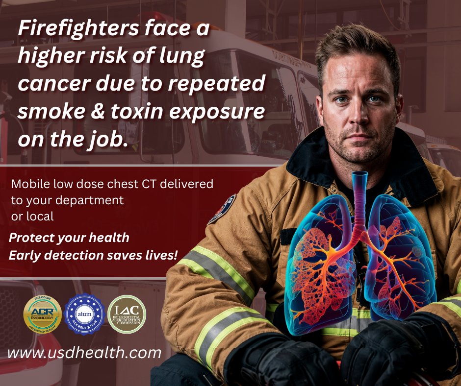 UDSHealth's tweet image. Firefighters: Lung cancer risk is high from smoke/toxin exposure. We bring mobile low-dose chest CT to your station for early detection. Protect your health!

Have questions? Get a free consultation today: hubs.li/Q03V-0f40

#FireService #MobileScreening #LungCancer