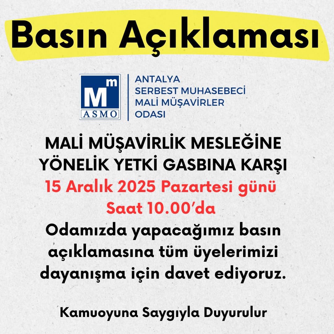 AlisahinSmmm's tweet photo. MALİ MÜŞAVİRLERİN YETKİLERİ KİŞİ YADA KURUMLARA DEVREDİLEMEZ.
TOPYEKÜN BİR KARŞI DURUŞ SERGİLENMESİ GEREKİR. 
 #SMMMYetkiGaspınaHayır https://t.co/bFL2fKuTQG