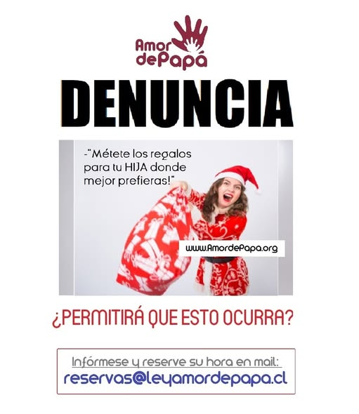 SÓLO de Ud. depende ACCIONAR CORRECTA y OPORTUNAMENTE para que esto no ocurra en #NocheBuena - NO a las #MAMITASPASCUERAS -

Si sufre la injusta separación de sus hijos, le recordamos que gracias a nuestra #LEYAMORDEPAPÁ podremos revertir esa situación 

reservas@leyamordepapa.cl