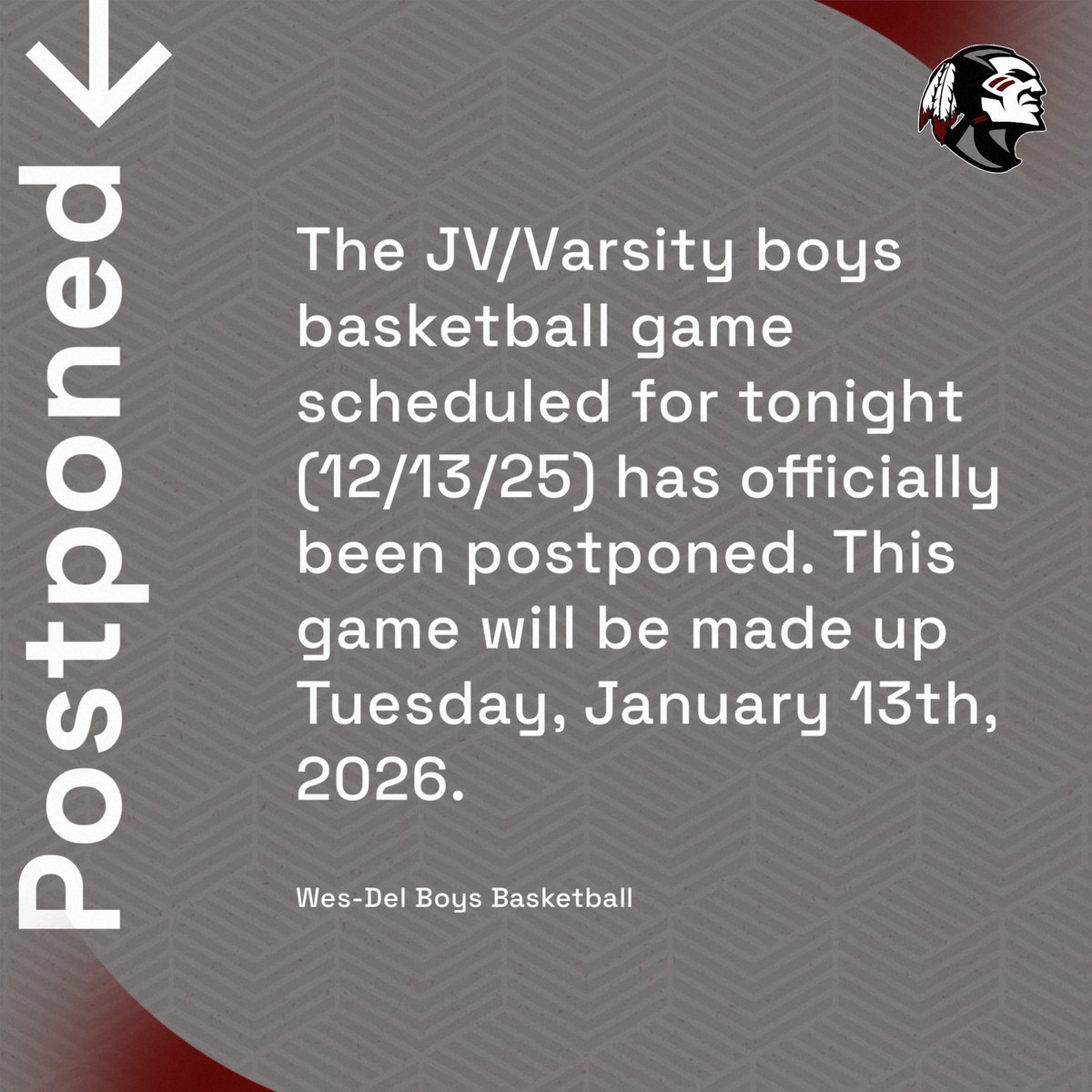 💥 GAME POSTPONED - 12/13/25💥