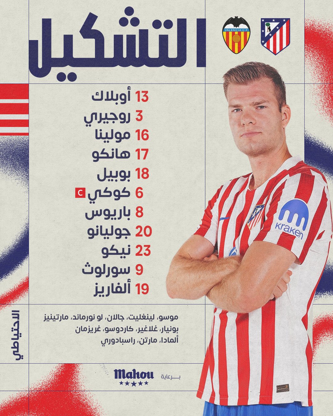 تشكيلتا أتلتيكو مدريد و فالنسيا في الدوري الإسباني 