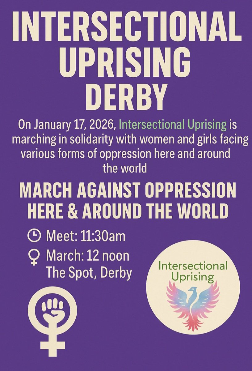 AnneMarieToal2's tweet photo. "
Yep.. me again 😊 
But this is important.
Posters + route map for the Intersectional Uprising March are below
We've got incredible speakers lined up and this is shaping up to be a powerful day of solidarity, resistance and collective voice.
Derby is rising  ✊️ https://t.co/Ncl4s1x8uF