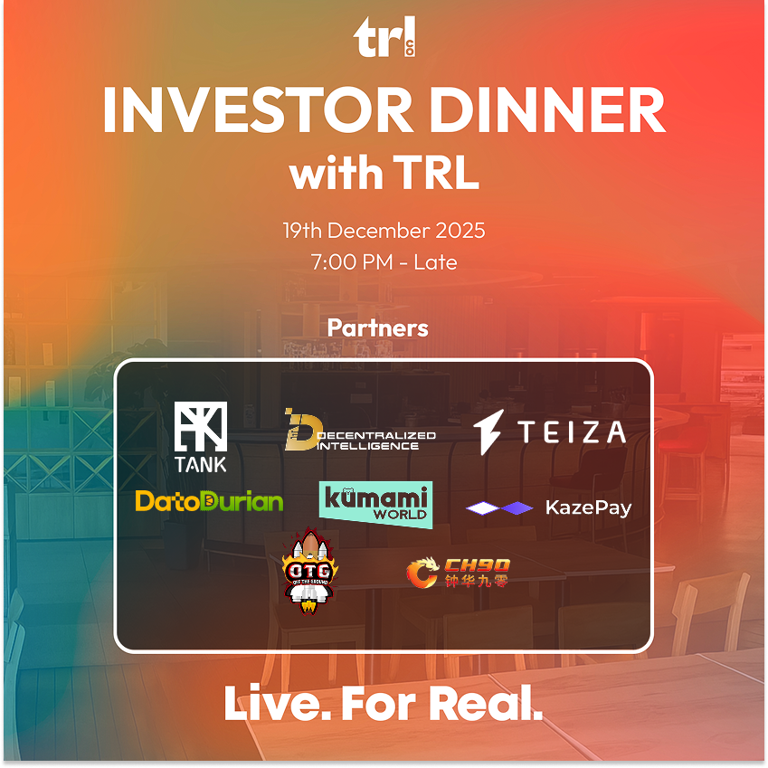 Trl_co's tweet photo. We’re opening the doors for an exclusive night of RWA alpha, big reveals, and high-value networking with TRL!

📅 Date: 19 December
🕖 Time: 7:00 PM till late

What to expect:
✨ Live showcase of the TRL Investor App
✨ Deep dive into our AI-powered RWA ecosystem
✨ Fireside chat on real-world yield & the future of living
✨ A BIG TRL announcement you’ll want to hear first
✨ Networking with investors, founders & ecosystem partners

Limited seats, RSVP now 💎
https://t.co/GDSXA4i0gG 

Big shoutout to our partners catch them there too !
@tankdao_xyz @Didotxyz_ @TeizaProtocol @DatoDurian @kumamiworld @kazepay_en @otgdeficommunit @CH90_DAO