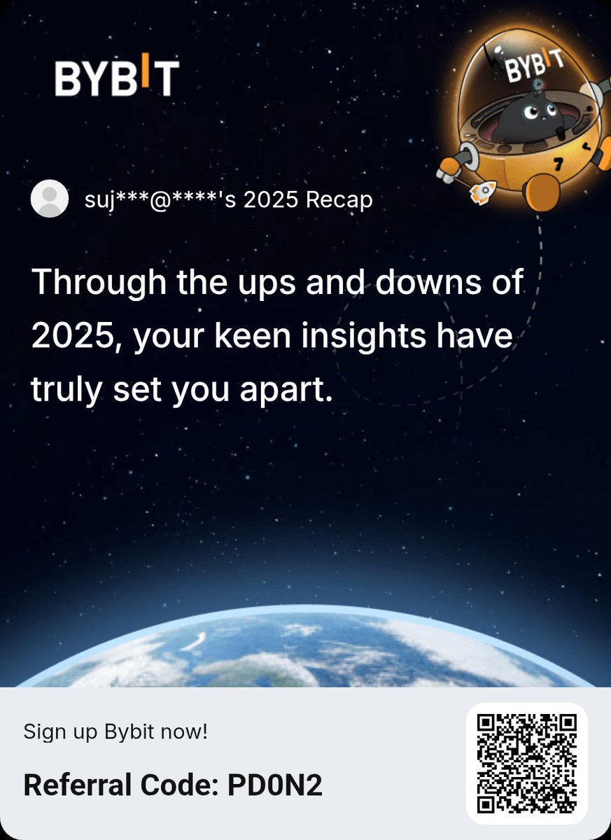 Cryptowin_india's tweet photo. Unlock your 2025 recap and chart what’s next with me! New users can also win a 6,135 USDT reward.
#My2025YearlyRecap #BybitRecap #Bybit2025 #CryptoRecap2025 #BybitRecap2025
 https://t.co/IJufi8KKR6 https://t.co/mfHEXy7xAZ