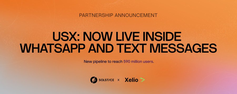 Tynqsh's tweet photo. So crypto has to meet users where they already are.@solsticefi
USX is now live on WhatsApp & SMS via Xelio, a phone number becomes a wallet — no app, no seed phrase, no internet required.
This is how DeFi reaches the next 500M users. 🚀
#Xelio #USX #SOLANA #DeFi https://t.co/32K93a1mGe