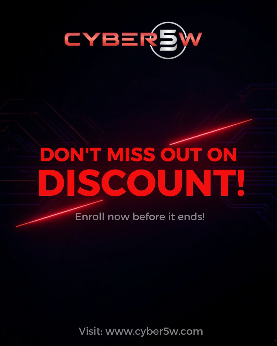 cyber5w's tweet photo. Our END OF YEAR SALE is live.

Use code eoy25 for 50% OFF on our courses.
A solid opportunity to build new skills and step into the new year ahead of the curve.

Explore the collection: https://t.co/bcbJKnNfLr

#CyberSecurity #EndOfYearSale #Cyber5W #TechTraining #ProfessionalDevelopment #CyberSkills #CareerGrowth #Education #LearnAndGrow