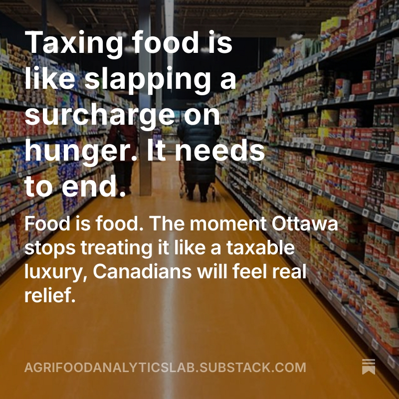 A year ago, Canada experimented with something rare in federal policymaking: a temporary GST holiday on food. The result was immediate and measurable—food inflation fell to -0.6% in early 2025.

Taxing food is immoral, full stop. If a short-term measure can deliver real relief to