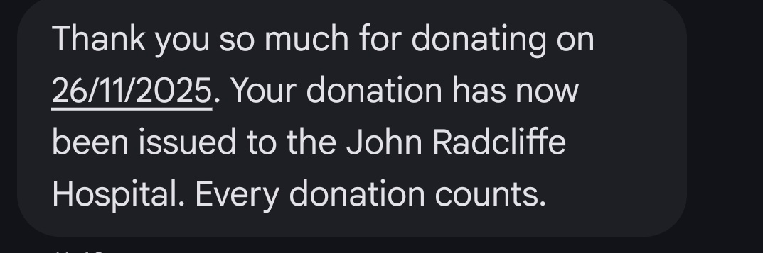 SimoneC's tweet image. I've given blood for more than a decade. Today's the first time I cried when I got the message to say where it had been used. John Radcliffe did everything to try and save my brother's life. Special place. If you haven't, please consider @GiveBloodNHS.