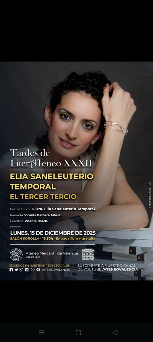 ¡Un honor ser la protagonista de la próxima sesión de Tardes de LiterAteneo!

Gracias a V. Barberá por la invitación: él será el encargado de entrevistarme sobre familia, trabajo, literatura... E ilustrado con muchas fotos 🙈.

¡Ojalá podáis acompañarme en este día tan especial!