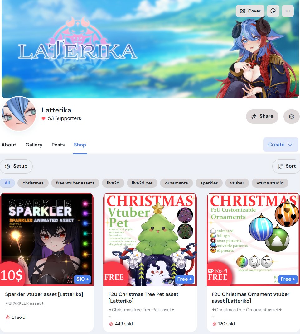 HEY!
On my ko-fi you can find F2U and P2U Chiristmas animated assets for your Vtuber model! 
Each of them has many customizations!

🎇Sparklers
🎄Christmas tree PET
 🪩 Ornaments (balls)

❤️KO-FI ❤️ko-fi.com/latteriko/shop 

#live2d #VTuberAssets #Vtuber素材