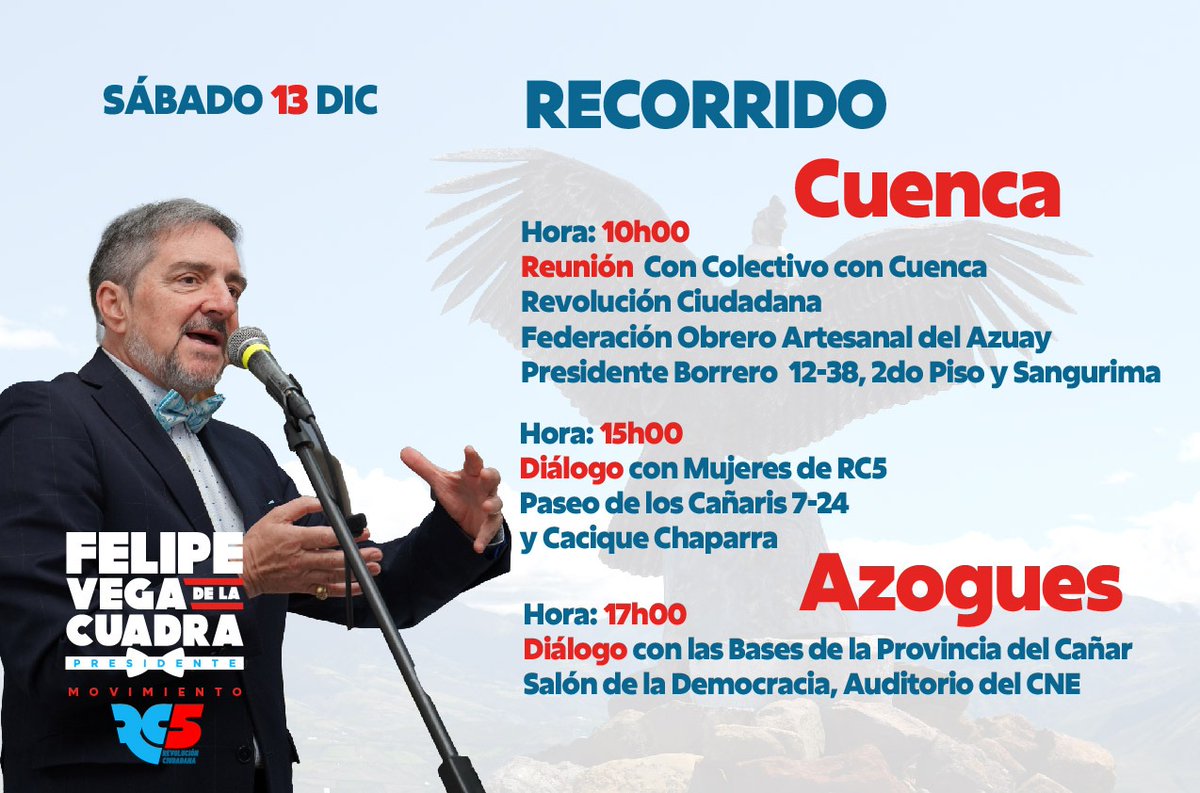 FelipeVegaEC's tweet photo. Saludos queridos compañeros y compañeras, les comparto la agenda de hoy.
Buen fin de semana con todos
#RevoluciónCiudadana
#ElPoderEnLasBases
#VamosConFeli https://t.co/RsvGoasos5