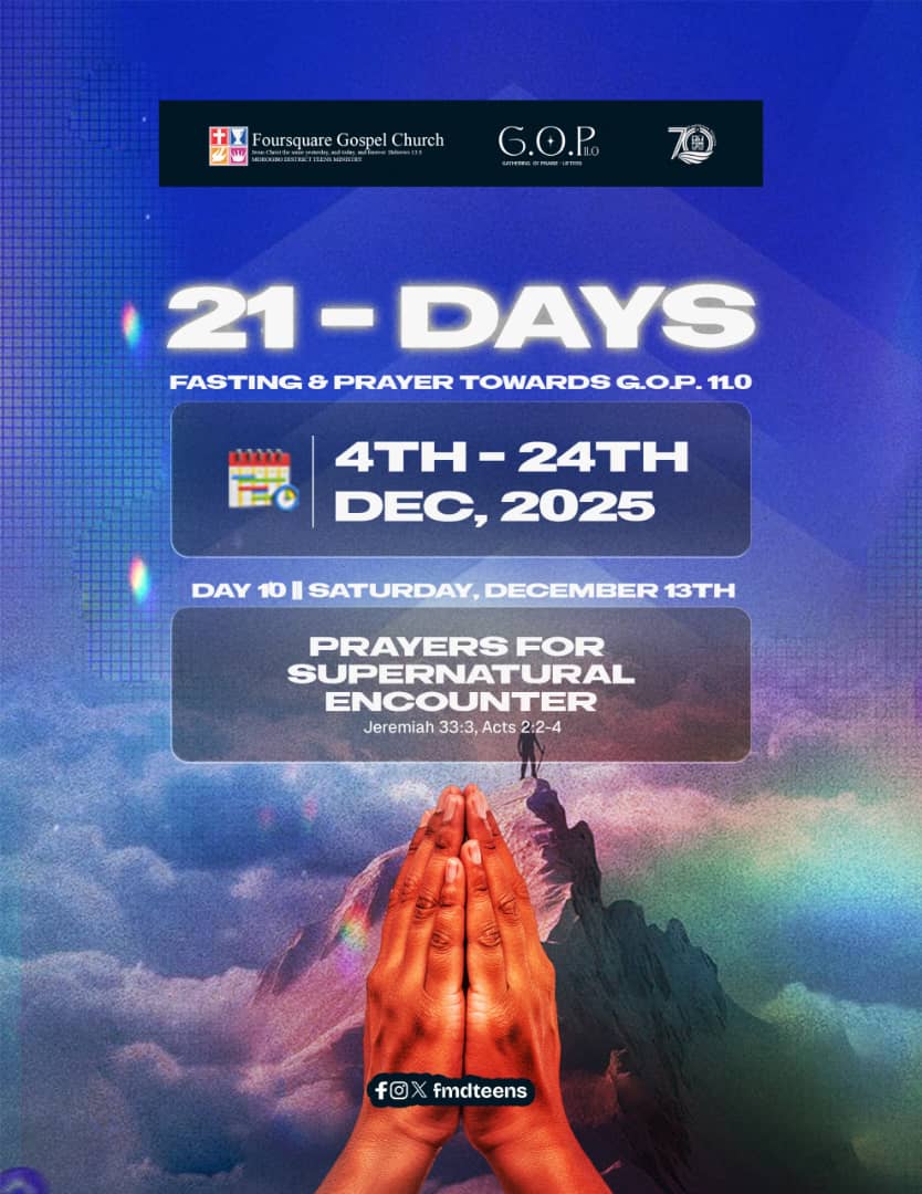 FMDteens's tweet photo. Through fasting, we deny the flesh.
Through prayer, we align our hearts.
Through seeking God, we are changed from the inside out.

Join us as we fast and pray for the success of GOP 11.0.

December 4th-24th

#GOP11.0 #CityOfMorogbo #December2k25 #Fasting&amp;Prayer #Transformed https://t.co/foIU0dYdkB