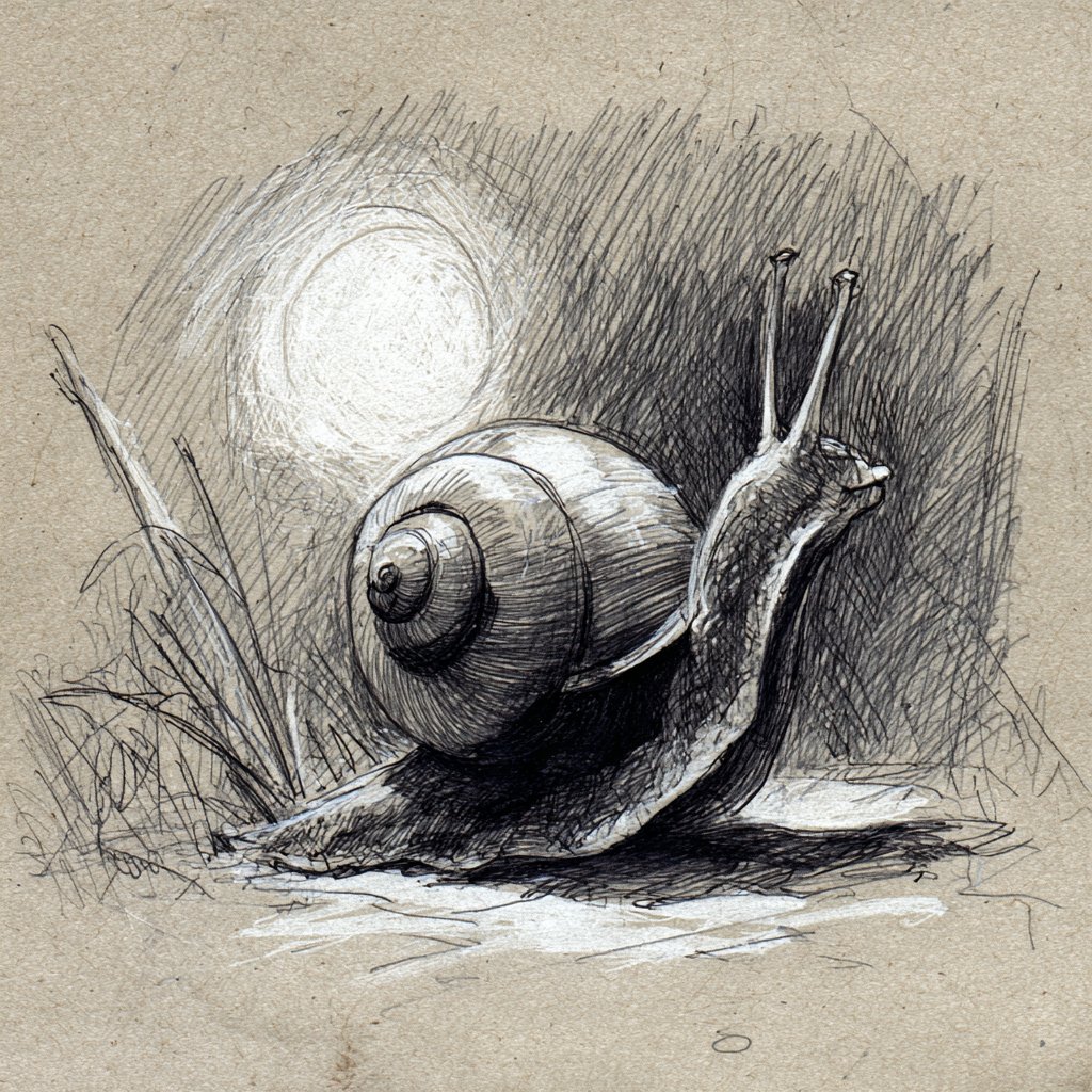 SatoshiCodes's tweet image. Even at night, the forest is alive. I noticed a snail moving slowly and captured it in a simple sketch. @DataHaven_xyz