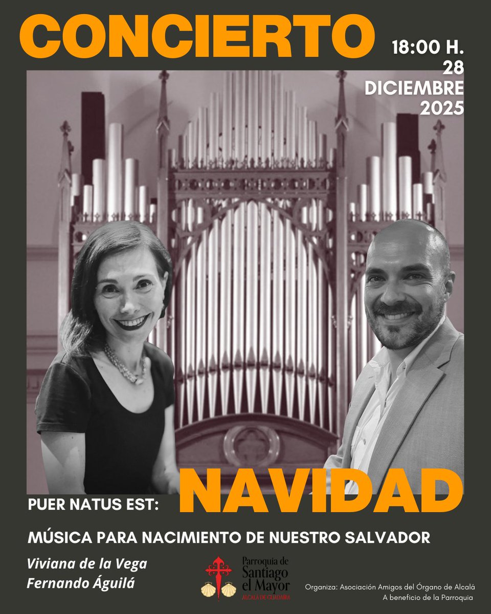 𝐂𝐨𝐧𝐜𝐢𝐞𝐫𝐭𝐨 𝐝𝐞 𝐨́𝐫𝐠𝐚𝐧𝐨 | El próximo domingo a las 18:00h habrá un concierto de órgano con motivo de la navidad de manos de Viviana de la Vega y Fernando Águilá.