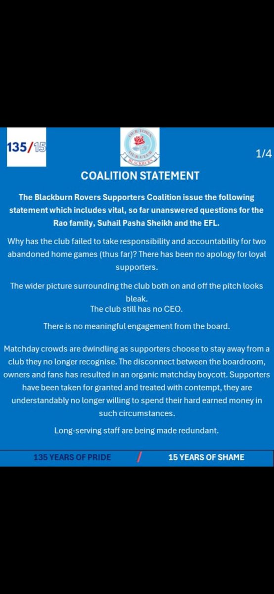 Blackburn Rovers Supporters Coalition tweet media
