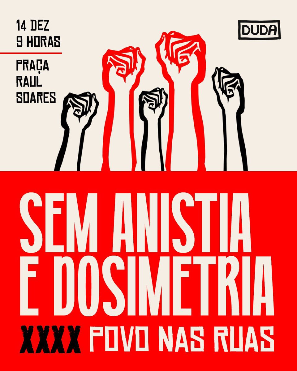 📢 Nosso domingo é na rua!
É dia de mostrar que ninguém cai em manobra e que não existe espaço para impunidade. Golpe não se alivia, golpe se enfrenta. Em BH, nosso ponto de encontro é na praça Raul Soares, às 9h da manhã.

Chame quem caminha com você, amigos, família e