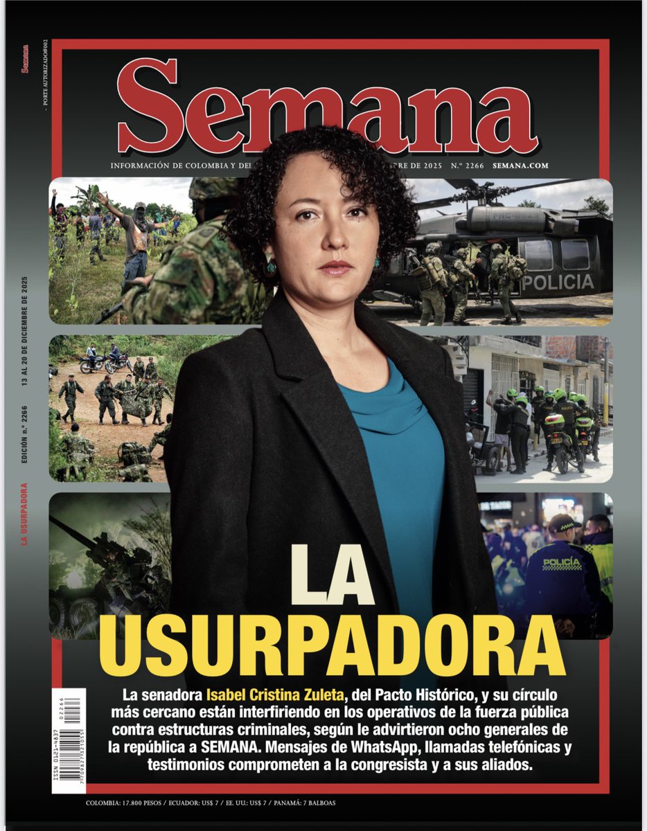 VickyDavilaH's tweet image. Esta denuncia de SEMANA es gravísima. 

La usurpadora: la senadora Isabel Cristina Zuleta está interfiriendo en la lucha de la Fuerza Pública contra las estructuras criminales, según denuncian ocho generales del Ejército y la Policía; esta es la historia

semana.com/politica/artic…