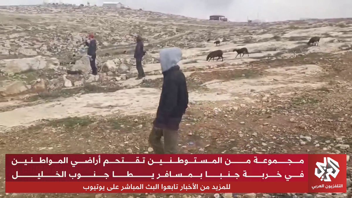 مشاهد توثق اقتحام مجموعة من المستوطنين لأراضي المواطنين في خربة جنبا بمسافر يطا جنوب الخليل 