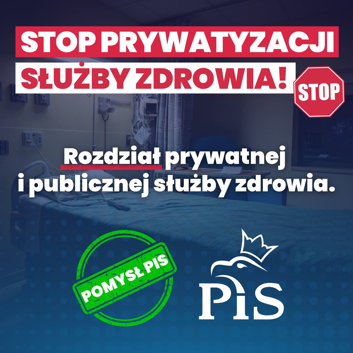 ‼️ Publiczna służba zdrowia to nie towar.
🟦 PiS mówi jasno: oddzielenie prywatnego i publicznego systemu leczenia. Dla dobra pacjentów, nie zysków.
#StopPrywatyzacjiSzpitali