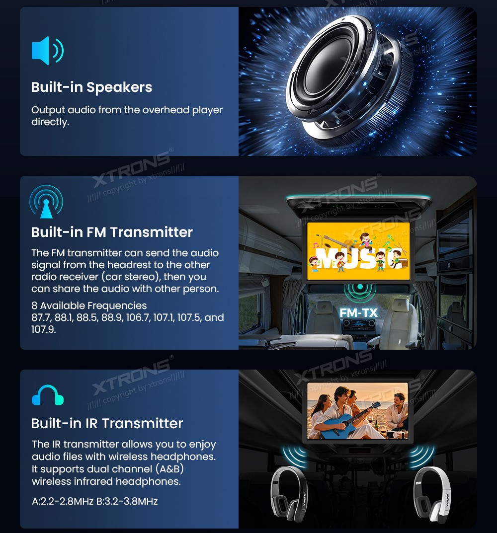 xtrons_ug's tweet image. The system offers built-in speakers for immediate sound delivery, FM transmitter for integration with your car's audio system, or IR headphone for individual listening preferences. Customize your audio experience to suit your needs. 🎧✨
#FMTransmitter #WirelessHeadphones #XTRONS