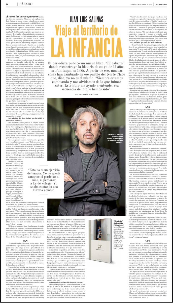 JuanLuisSalinas's tweet photo. Hoy en @Revista_Sabado la
Entrevista sobre El Cabrito. Gracias Josemaria Ruy Perez por la conversaciones y por hacerme notar puntos que no había reflexionado. https://t.co/nfi5CeBoK7