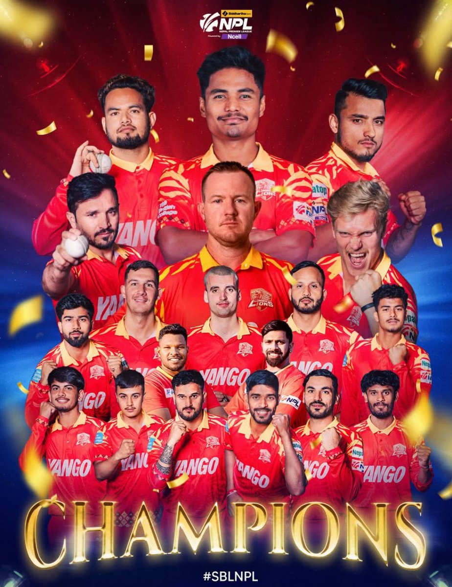 Glorious victory for Lumbini Lions... Final curse for Sudurpaschim Royals continues. Back to back final loss for Sudurpaschim Royals. Rohit Poudel and co simply outclashed the game. Congratulations Lumbini Lions for the Nepal Premier League season 02 glory. Lumbini Lions Shyabash