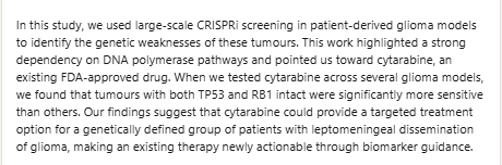 BobEUnlimited's tweet photo. Amazing work from the @CoSyneTx team led by @liisi_laaniste and @Louwai1 showing that through stratification therapies that are already approved can be put swiftly into action to improve the lives of those with brain tumors today.  More to come!

https://t.co/oYiJETQTUJ https://t.co/oJMY2FOqR8