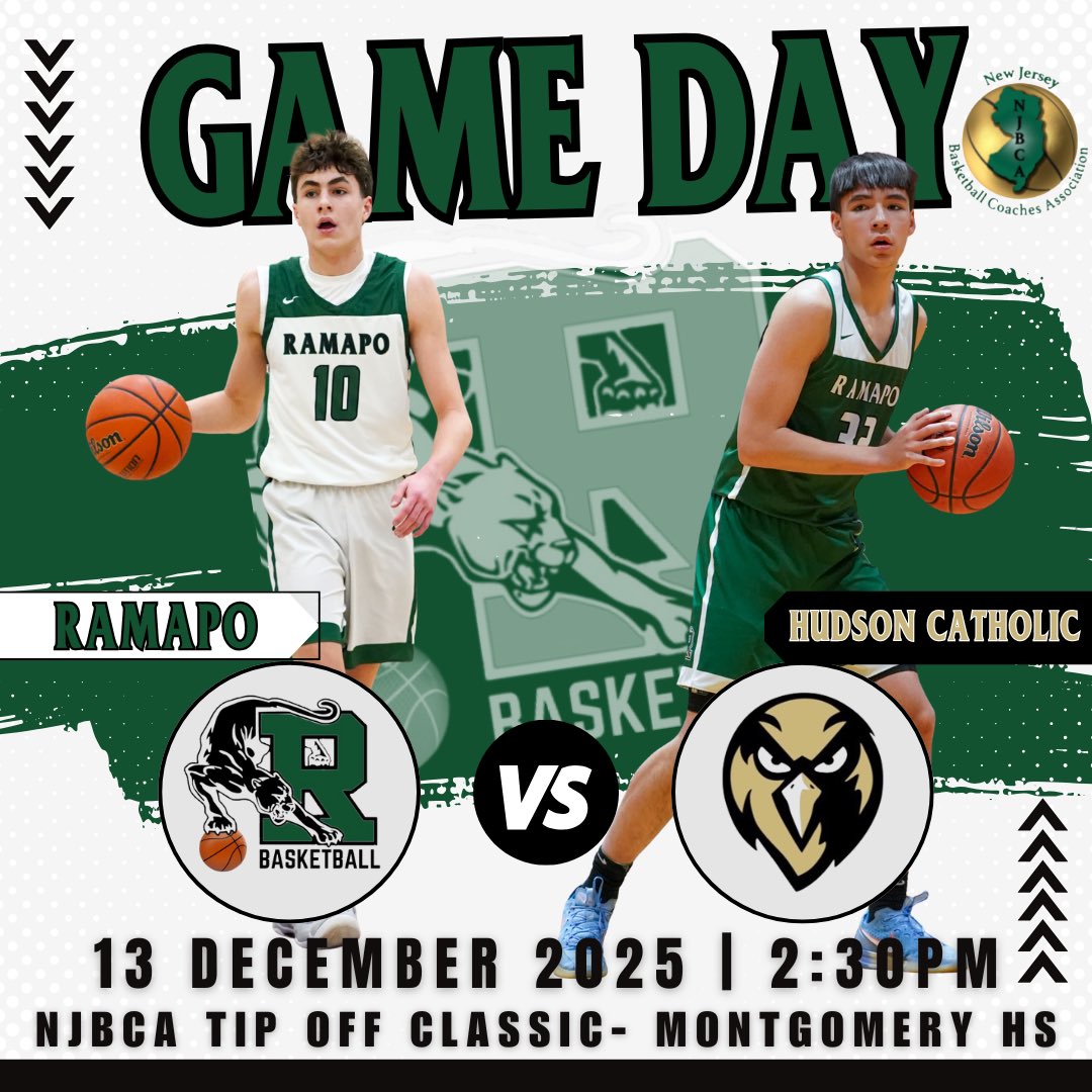 GAME DAY: We’re Back!! Ramapo takes on Hudson Catholic in the NJBCA Tip Off Classic today at Montgomery HS to kick off the 2025-26 Season! 🗓️12.13.25 ⏰2:30PM. 📍Montgomery HS✅🏀💚