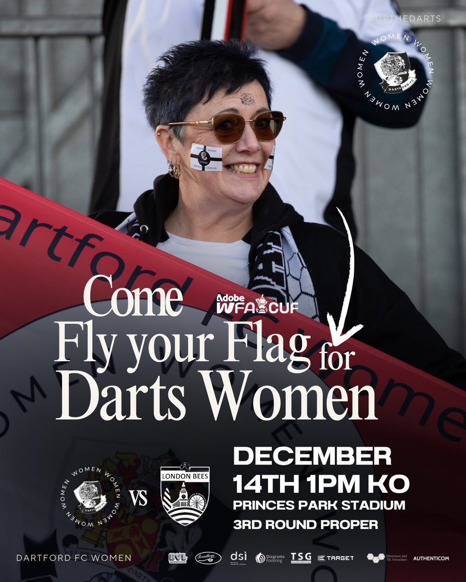 1️⃣ day to go until Sunday’s FA Cup 3rd Round tie against London Bees.

We need YOUR SUPPORT tomorrow afternoon! Bring the noise, fly the flag and let’s make history! 

🎟️ Adults £5/Cons £3/U16s Free

🎯#Upthedarts|#thedartdestroyers 📸 <a href="/_kicksandclicks/">_KicksandClicks_</a>