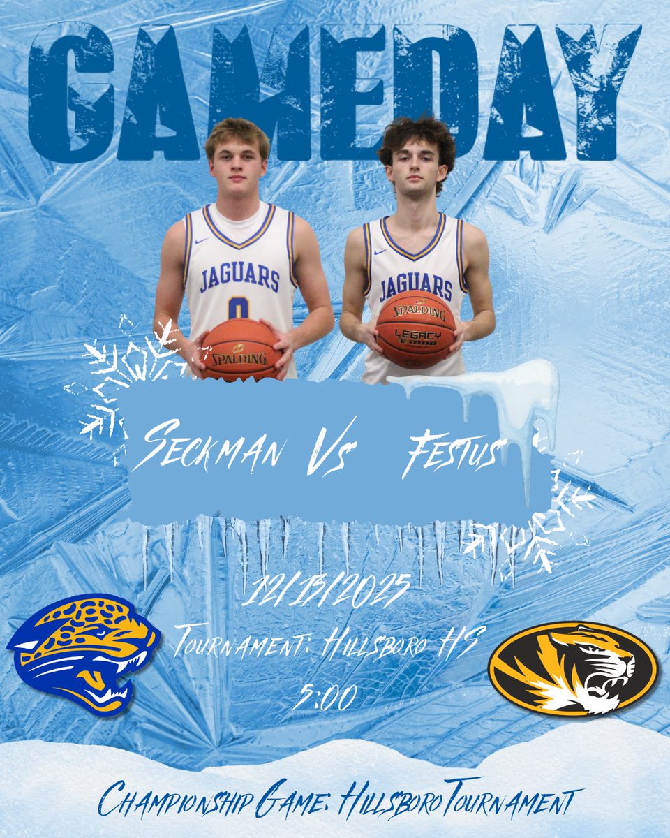 Seckman_Hoops's tweet photo. Gameday! The Jags travel back to Hillsboro for the championship game of the Steighorst tournament.We take on the Festus Tigers at 5:00 pm! Come early, be loud, and root on your Jags! https://t.co/oe9aC6MAGO