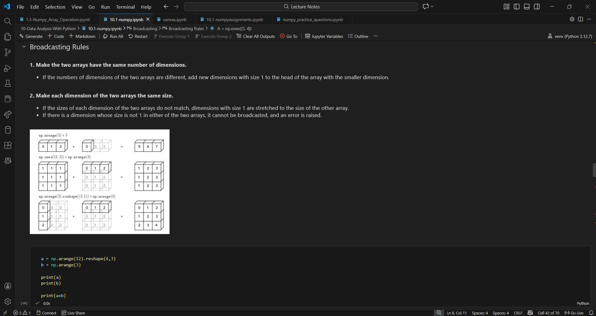 PranavG_23_'s tweet image. 📅 Day 17 – Analytics Learning Log

🔹 Python (NumPy):
• Learned fancy indexing &amp;amp; broadcasting
• Solved practice questions

🔹 SQL:
• Learned functions
• String: TRIM, CONCAT, LEFT, RIGHT, UPPER, LOWER, REPLACE, SUBSTRING
• Numeric: ROUND, ABS

#DataAnalytics #Python #SQL