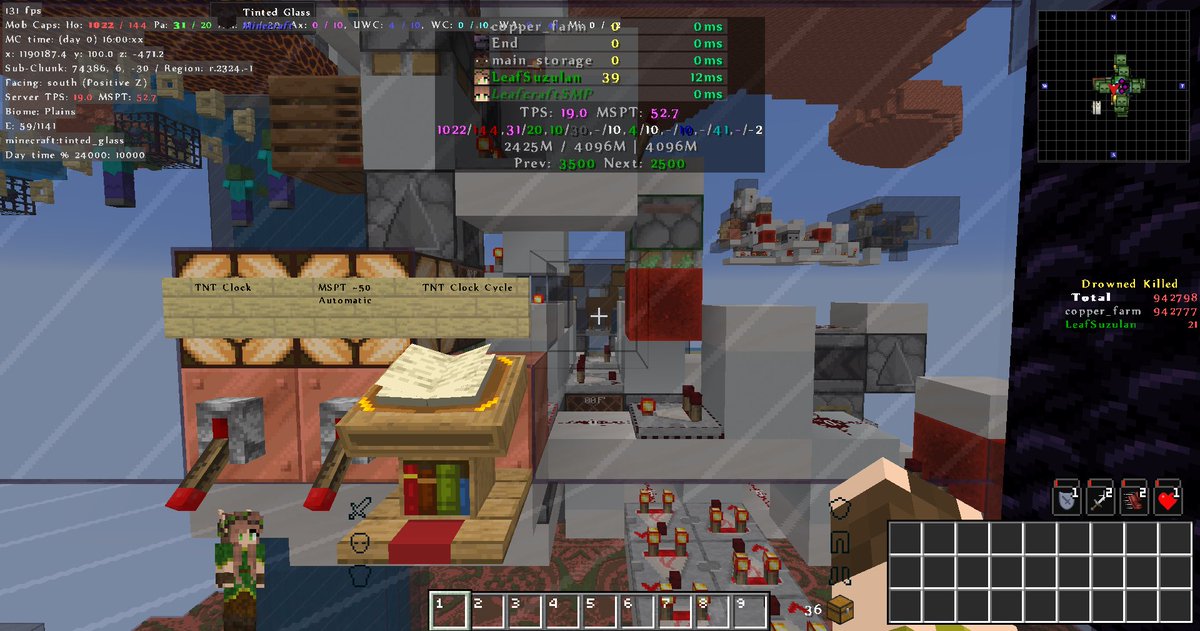 Leaf_Suzulan's tweet photo. とりあえずCopper Farmの試作完成!
銅インゴット毎時5500+
あとはサバイバル側で(ry
#Leafcraft_Creative #Leafcraft
#Minecraft #マインクラフト https://t.co/XBNErHxQDp