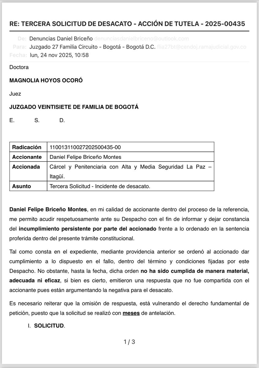 Danielbricen's tweet image. Llevo 6 meses en un incidente de desacato exigiéndole a la cárcel de Itagüí que me entregue la lista de los delincuentes que ha ido a visitar la senadora Isabel Cristina Zuleta pero han hecho hasta lo imposible por taparle las amistades a esta señora.

¿Qué ocultan?
