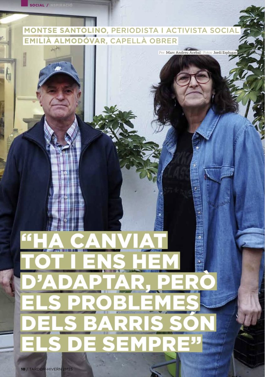 MandreuBcn's tweet photo. No és fàcil titular una entrevista a dues veus en què es parla de barris, joves, immigració, extrema dreta, compromís social, memòria democràtica, Església, fe i esperança... Però és un luxe i un plaer entrevistar @montsanto i Emilià Almodóvar @ACOcat 
👉 https://t.co/2dZHw9wUiO https://t.co/Pot3aY6BLC